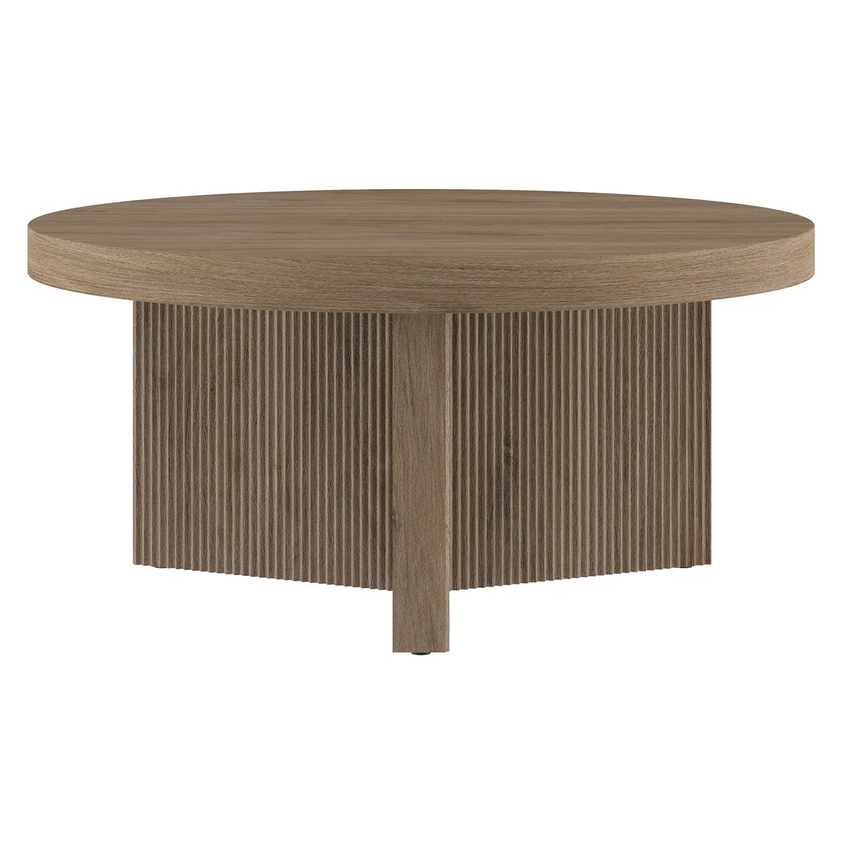 32" Wide Round Coffee Table with Fluted Base \u2014 Antiqued Gray Oak Scandinavian MDF Center Tab... | Wayfair North America
