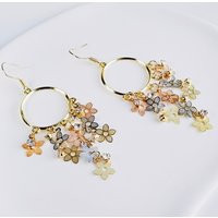 Floral Drop Dangle Earrings, Long Dangling Minimalist Flower Hoop Daisy Earrings, Botanical Earrings | Etsy (US)