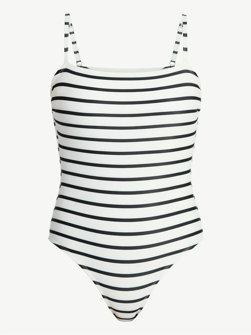 Time and Tru Women's and Women's Plus Size Striped Square Neck One Piece Swimsuit, Sizes XS-3X | Walmart (US)