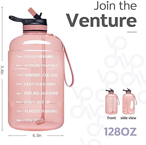Venture Pal Large 1 Gallon Motivational Water Bottle with 2 Lids (Chug and Straw), Leakproof BPA Fre | Amazon (US)