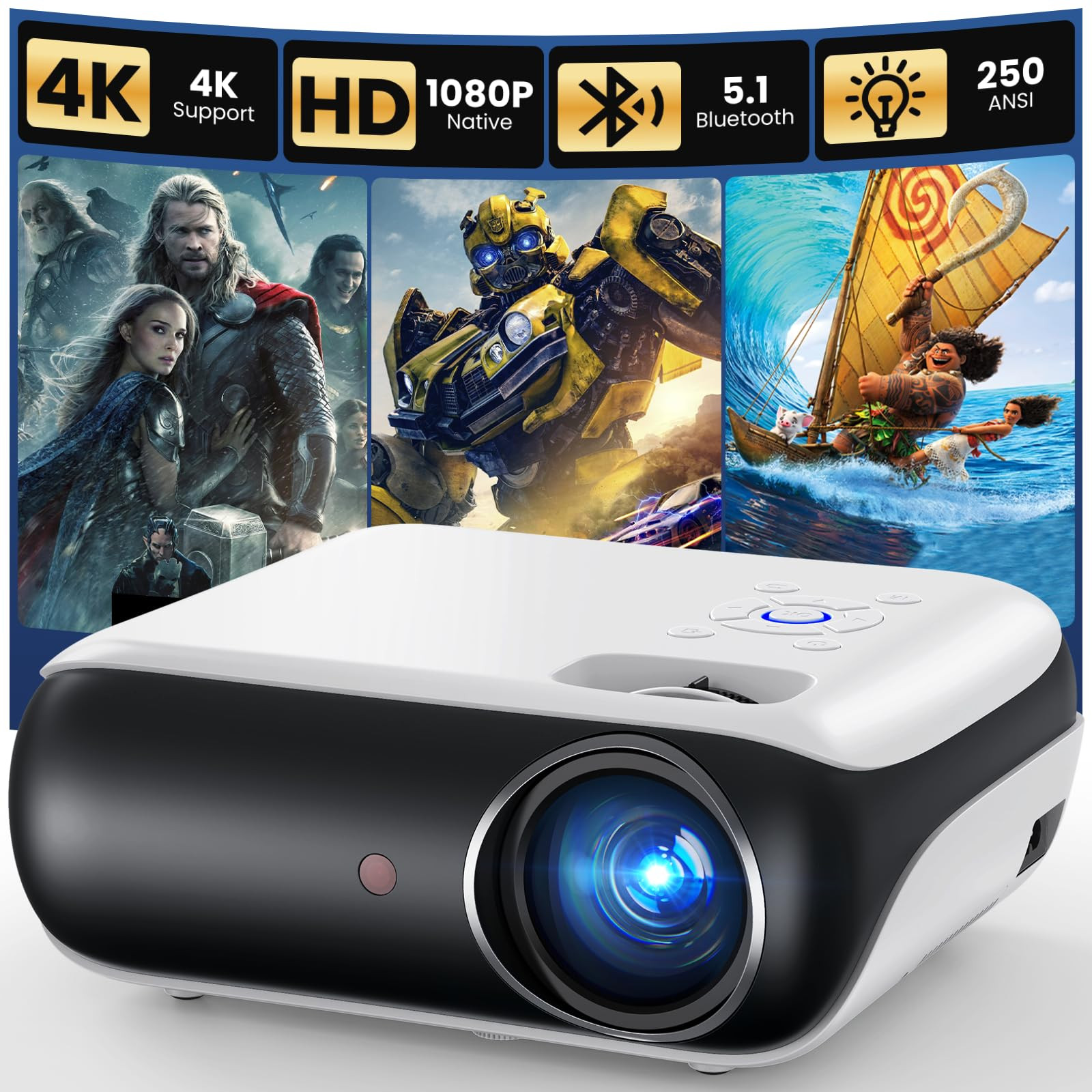 HAPPRUN Native 1080P Bluetooth Mini Projector, Full HD Portable Outdoor Movie Projector with Buil... | Amazon (US)