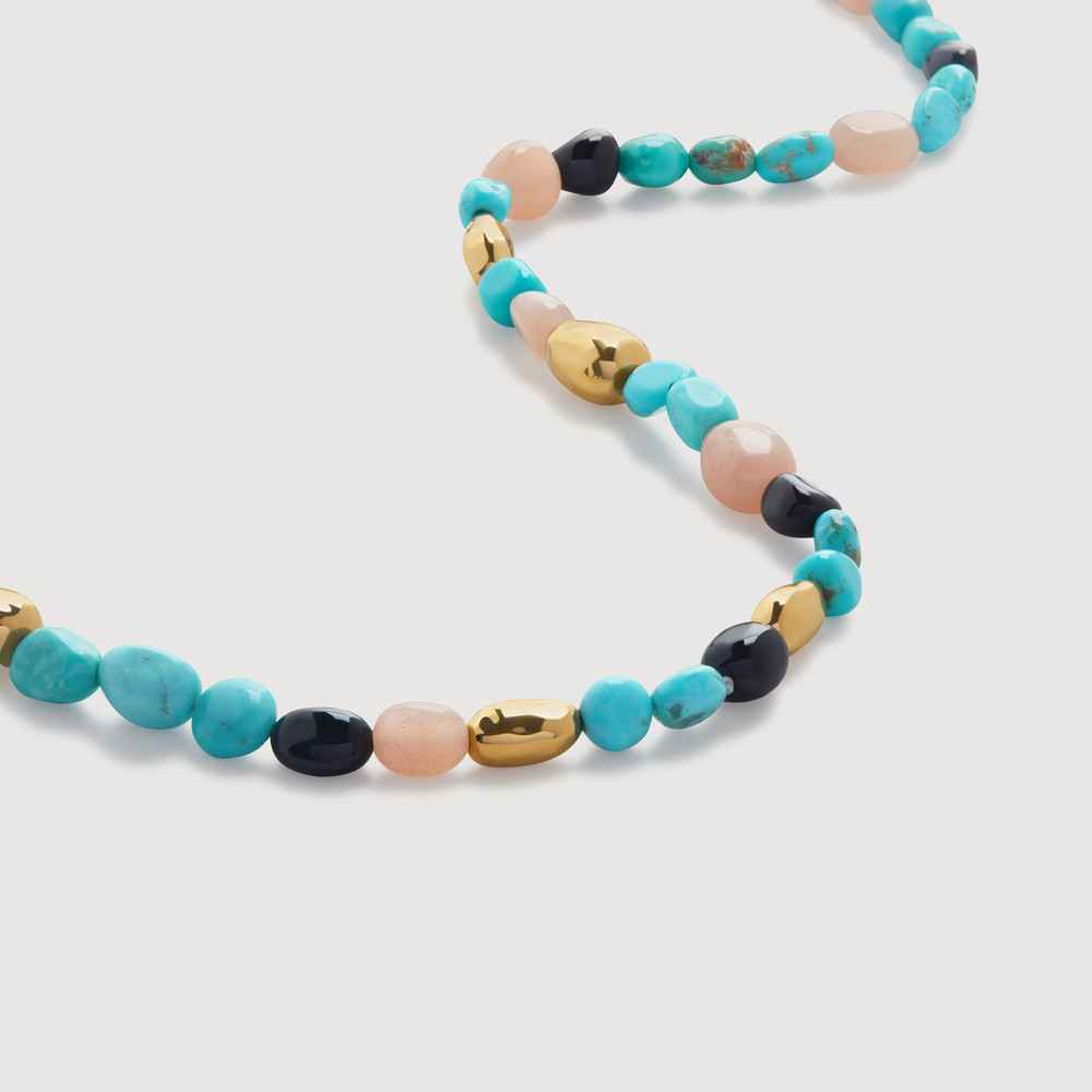 Gold Rio Multi Gemstone Beaded Necklace Turquoise | Monica Vinader (US)