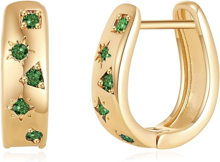 Chunky Gold Cubic Zirconia Hoop Earrings for Women Trendy,Colorful Gold CZ Statement Earrings,Cry... | Amazon (US)