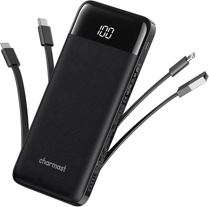 charmast Portable Charger with Built in Cables, Power Bank with Cords Wires, Slim 10000mAh Travel... | Amazon (US)