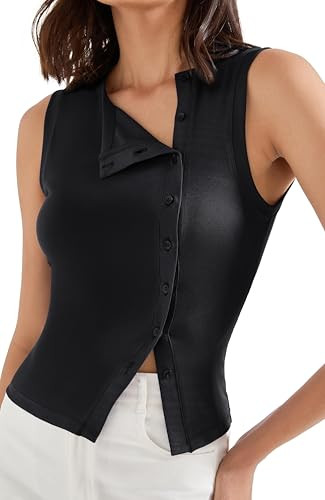 SUUKSESS Women Button Down Tank Top Sleeveless Summer Casual Vest Business Work Fitted Shirt | Amazon (US)