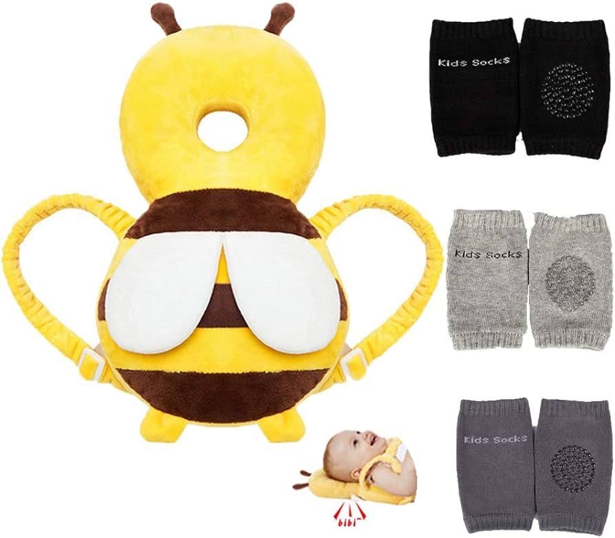 Feidoog Baby Head Protector Cushion Backpack with 3 Baby Knee Pads for Walking & Crawling,Bee | Amazon (US)