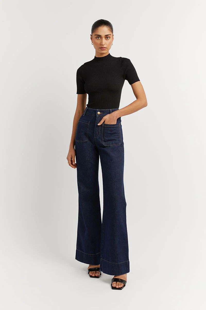 PERI INDIGO DENIM WIDE LEG JEAN | DISSH