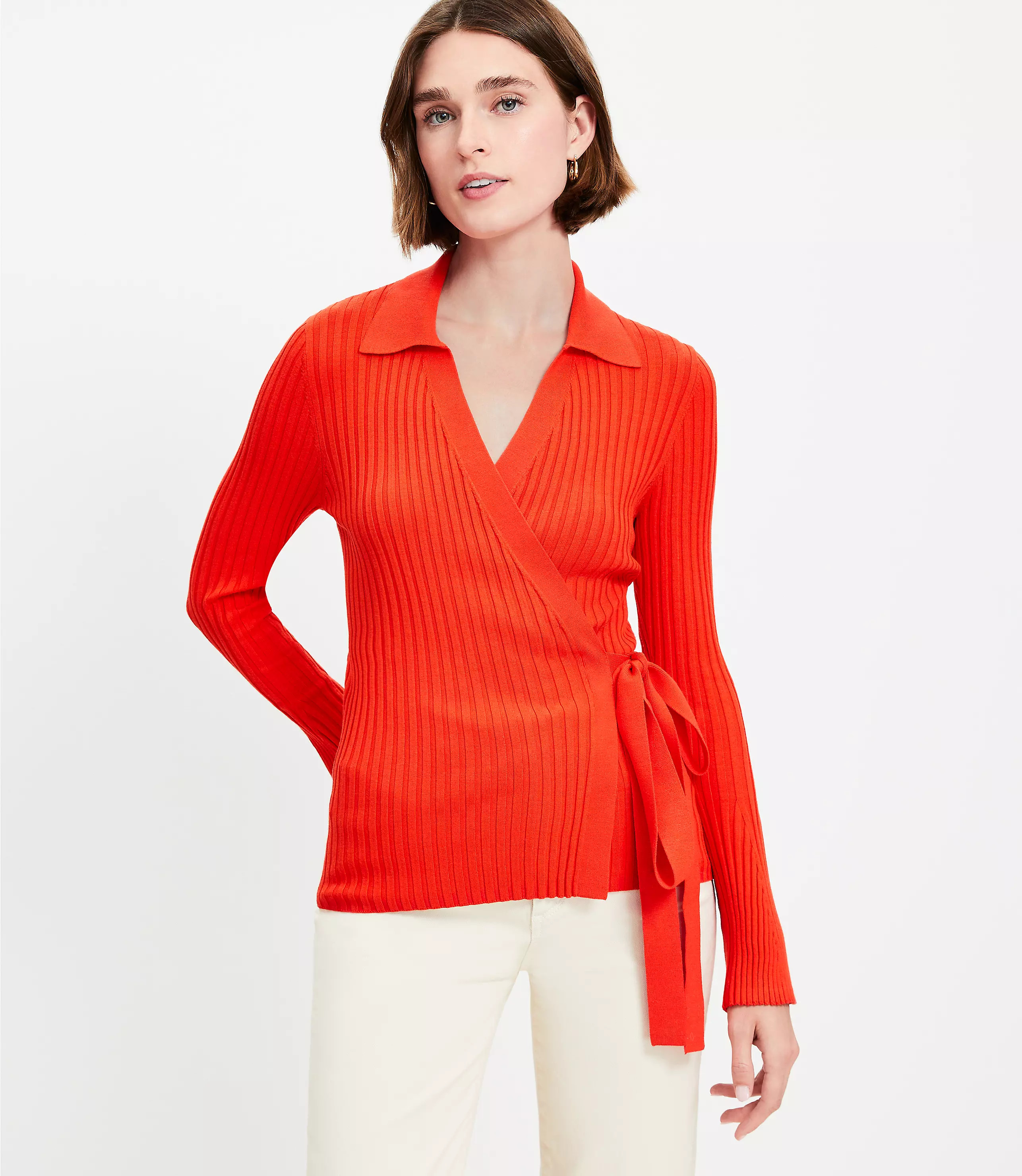 Ribbed Collared Wrap Sweater | LOFT