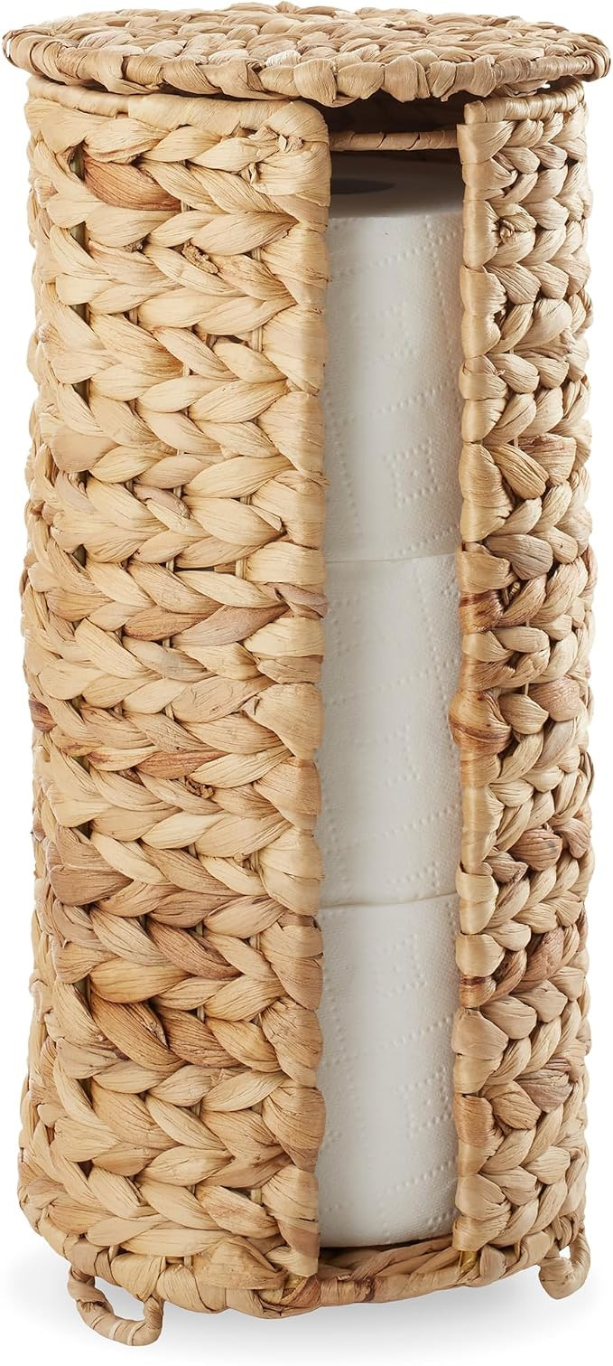 Casafield Free Standing Toilet Paper Storage Roll Holder with Lid - Natural, Fits 3 Rolls, Water ... | Amazon (US)