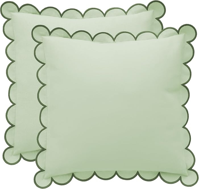 BEBE BASK Green Scalloped Pillow Cover - Set of 2-18 x 18 Inch - Scallop Pillow Cover - Scalloped... | Amazon (US)