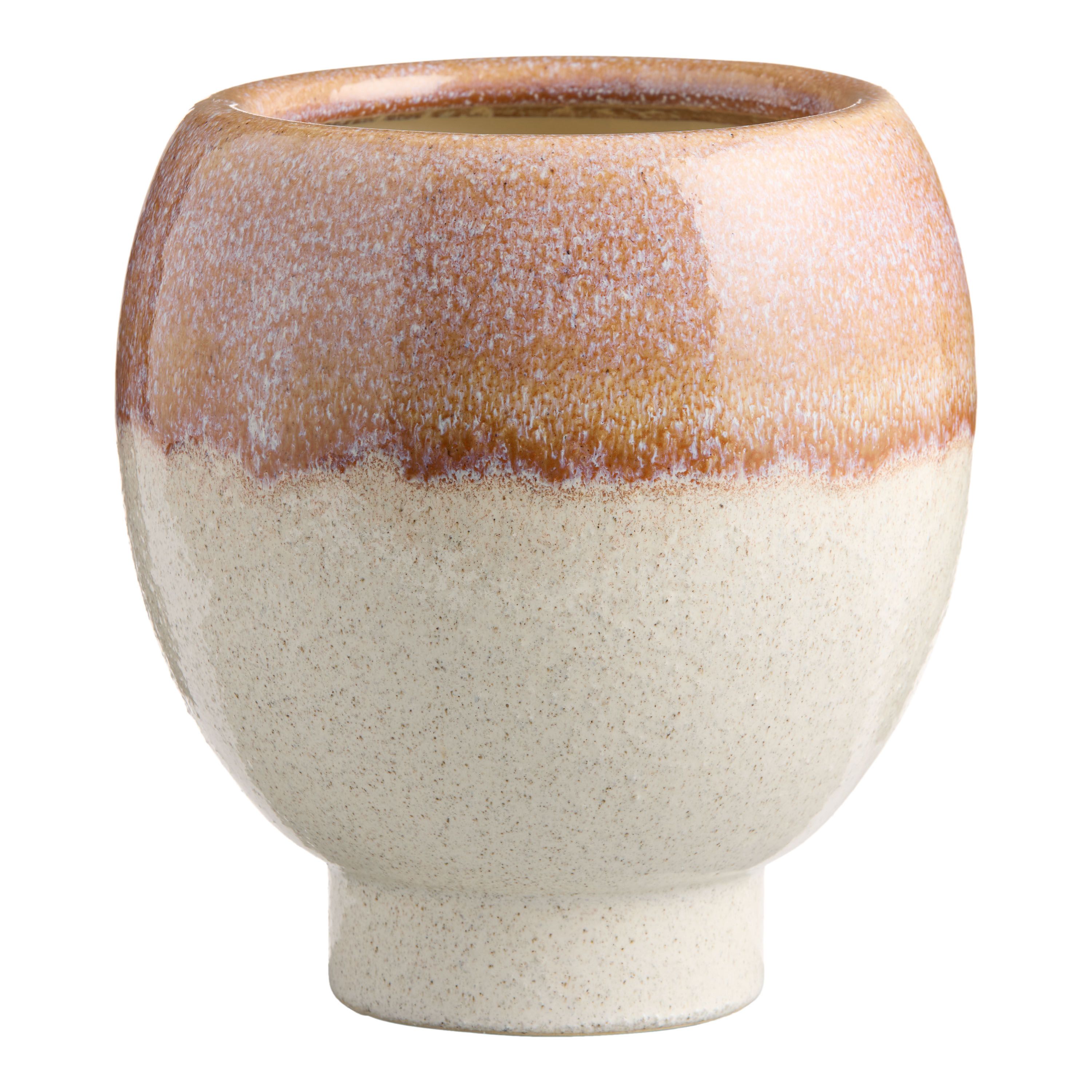 Ivory and Gold Reactive Glaze Ceramic Ombre Footed Planter | World Market