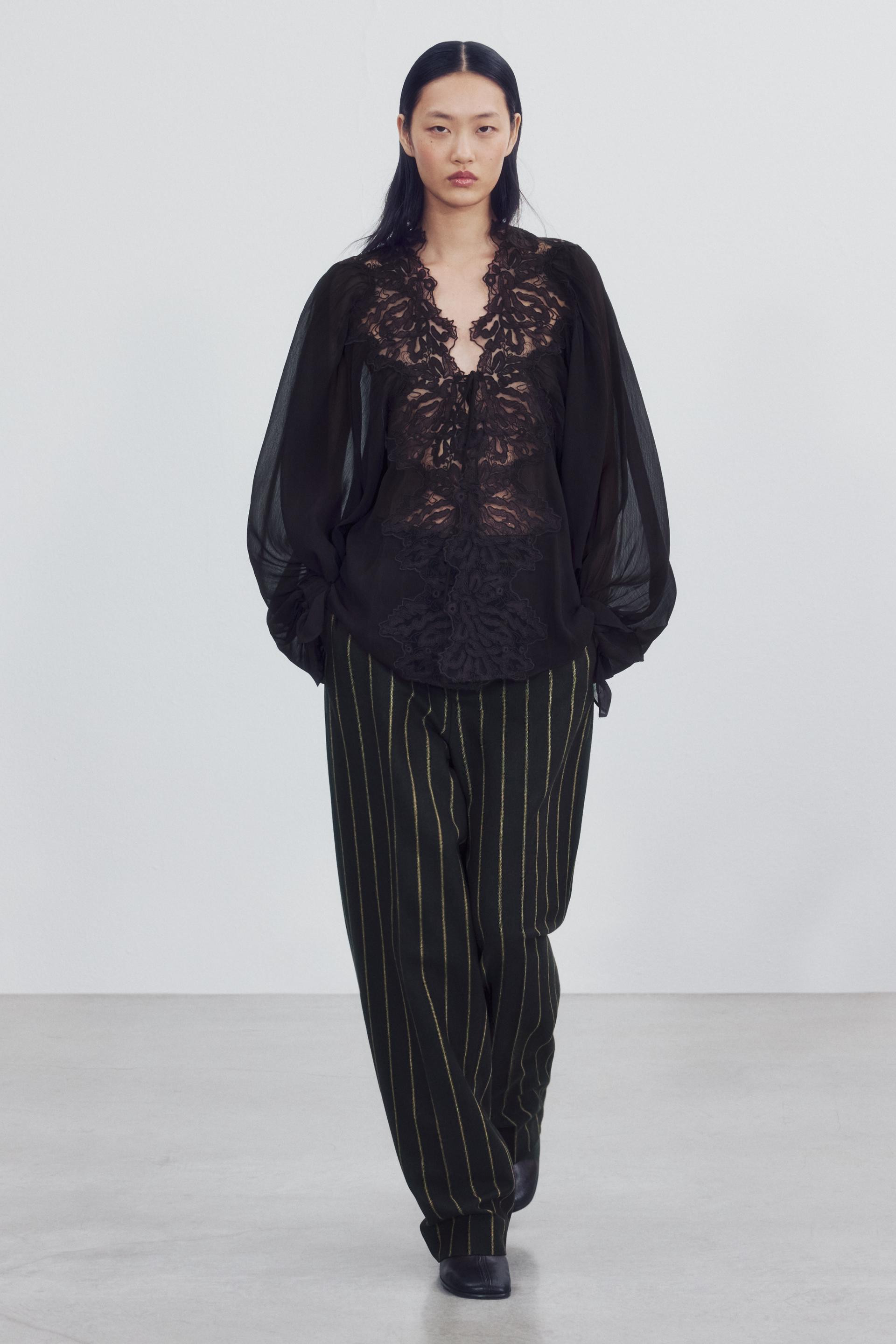 ZW COLLECTION LACE TIE-FRONT SHIRT | Zara US