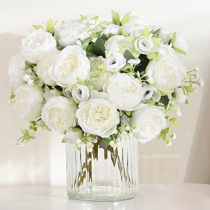 MARTINE MALL 2 Packs Peonies Artificial Flowers, White Artificial Peonies, Silk Peonies Flowers F... | Amazon (US)
