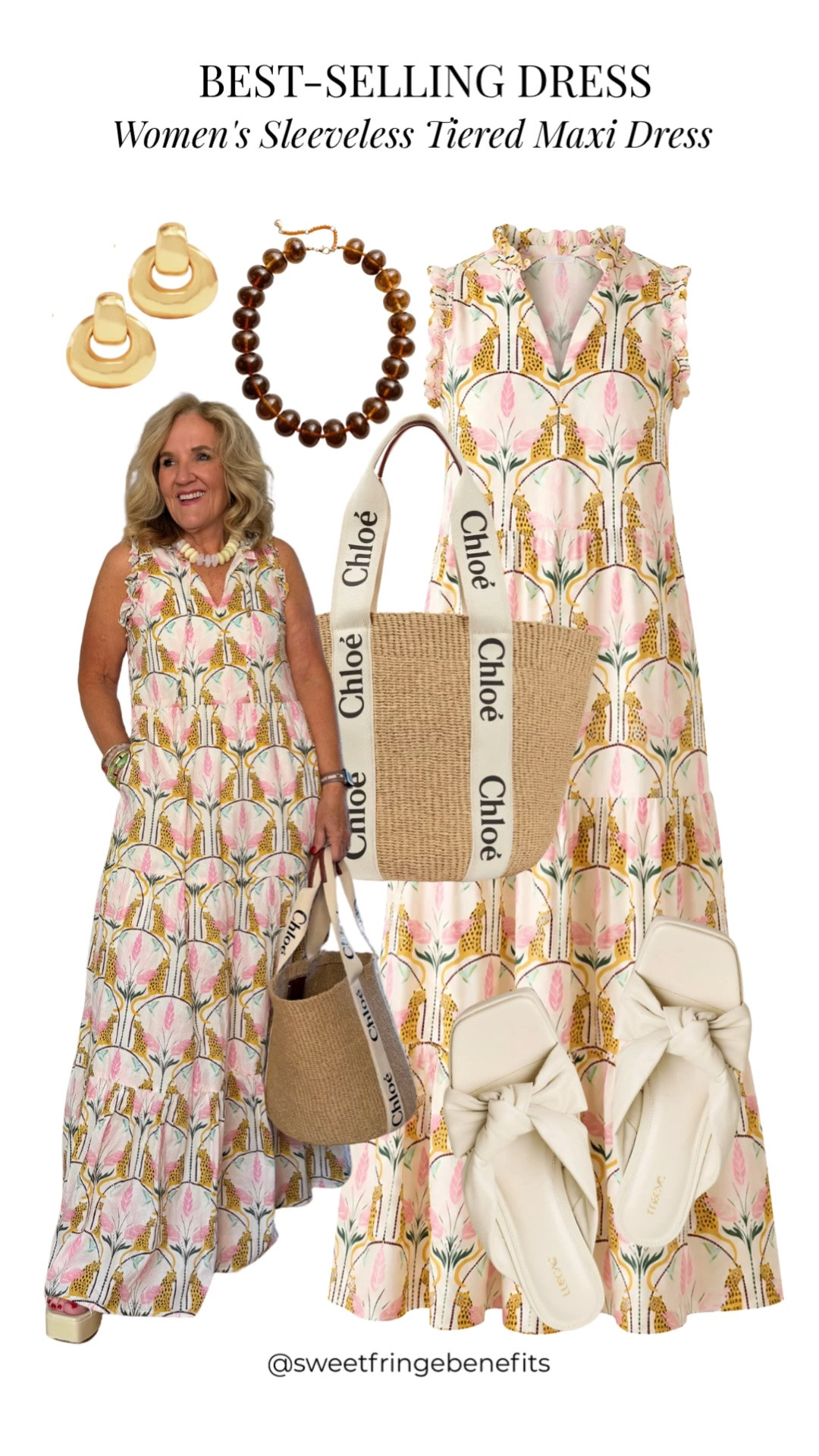 This best-selling floral tiered maxi dress is made for effortless summer dressing. The flowing silhouette feels feminine and comfortable, while woven accessories and neutral sandals make it perfect for vacations, lunches, and warm-weather occasions.

💡 LTK MADE EASY
❤️ Heart = Support my posts!
🔖 Save = Get sale & restock alerts
📋 Lists = Keep favorites organized
📲 Share = Send lists and products to a friend. Hello, Christmas List!
💬 Comment = Ask me anything about what I'm wearing.:-)

#LTKootd #LTKWedding #LTKOver40