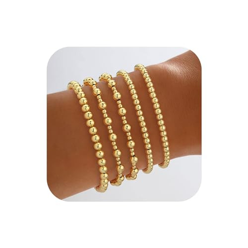 Howoo Gold Bracelets for Women 18K Stretch Gold Beaded Bracelets Gold Bracelet Stack Plated Bead Ball Bracelet Jewelry for Women Trendy | Amazon (US)