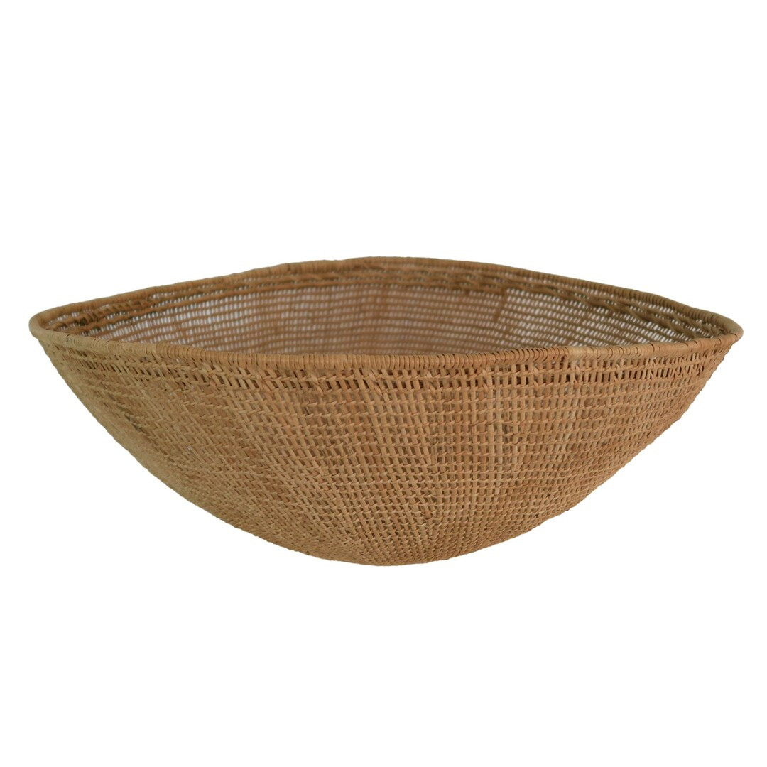 Vintage Large Natural Grass Wicker Rattan Round Basket Bowl - Etsy | Etsy (US)