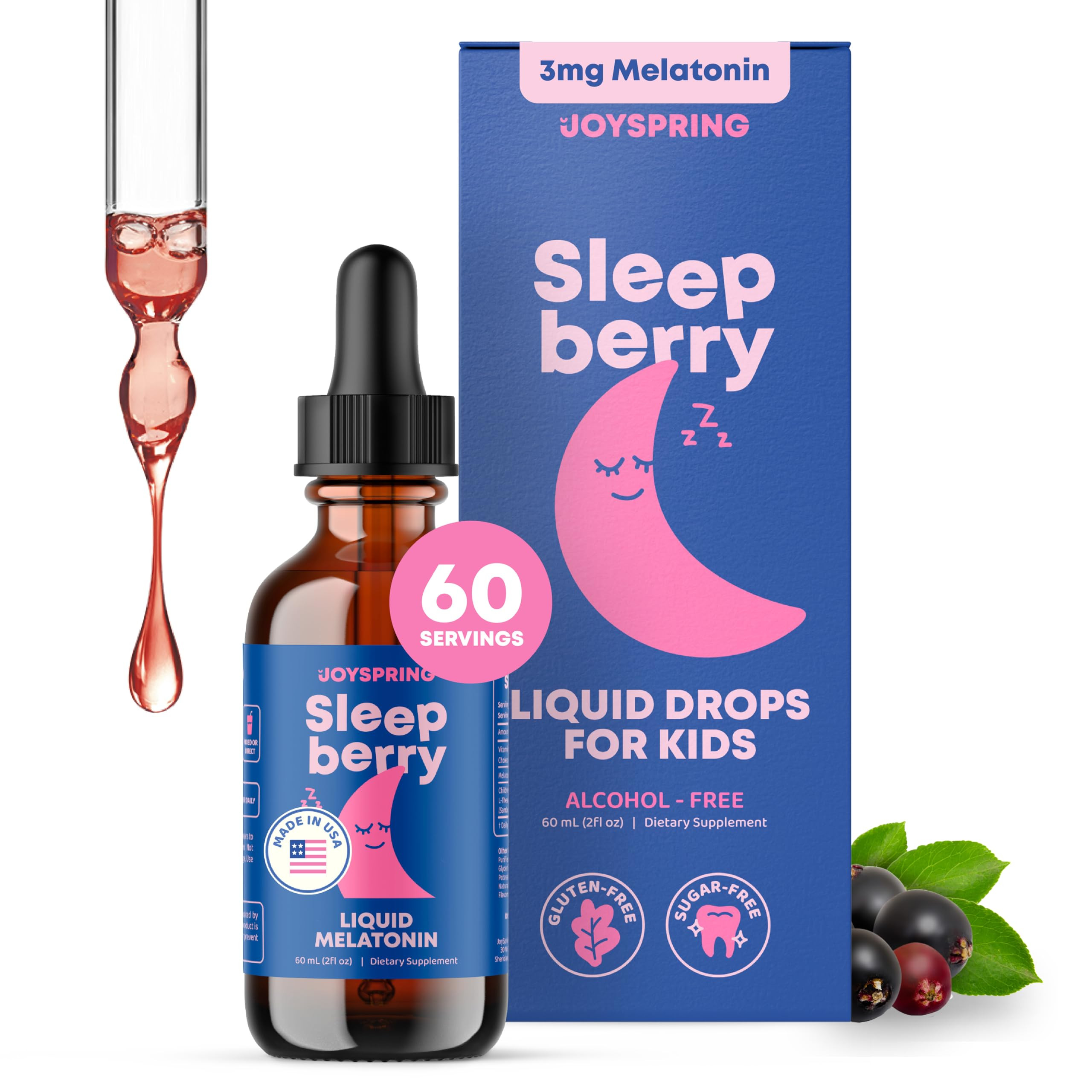 JoySpring Sleepberry Kids Melatonin 3 mg – Liquid Sleep Aid with L Theanine, High Absorption Be... | Amazon (US)