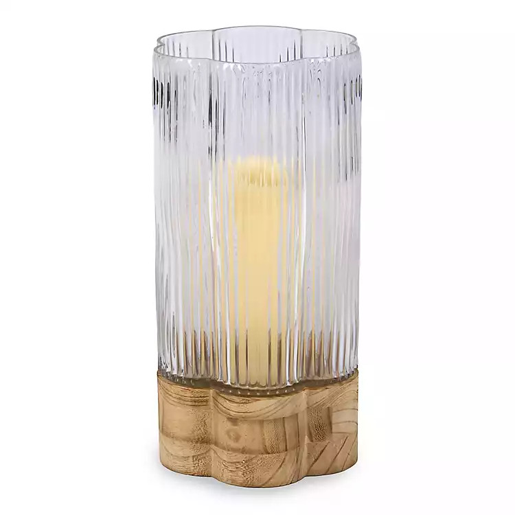 Scalloped Glass Light Wood Base Hurricane, 14 in. | Kirklands