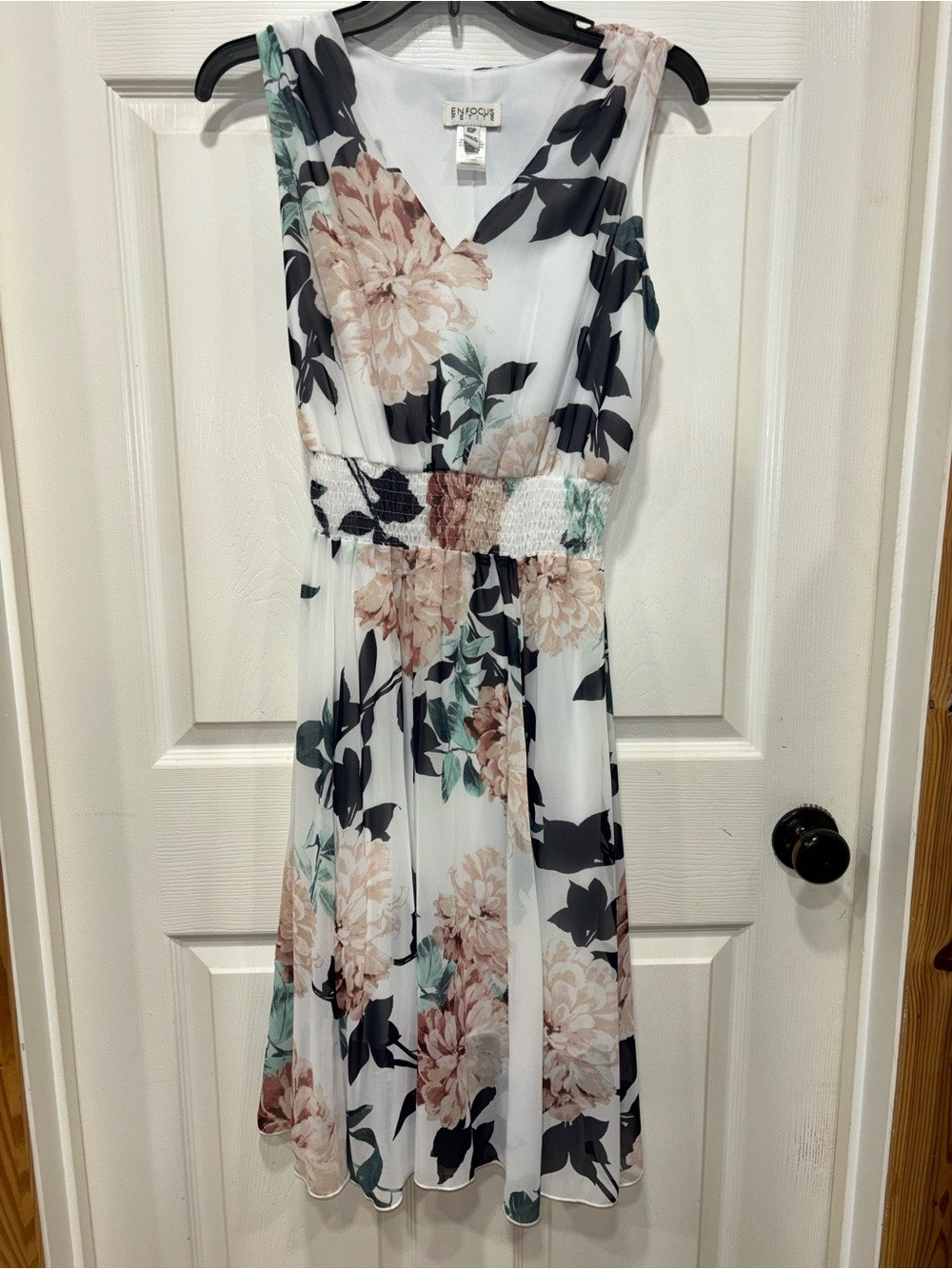 Enfocus Studio White Midi Dress with Blush & Green Floral Print | Poshmark