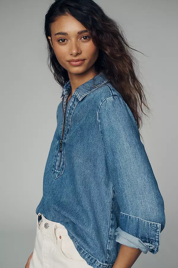 Zip-Front Denim Shirt Top | Anthropologie (US)