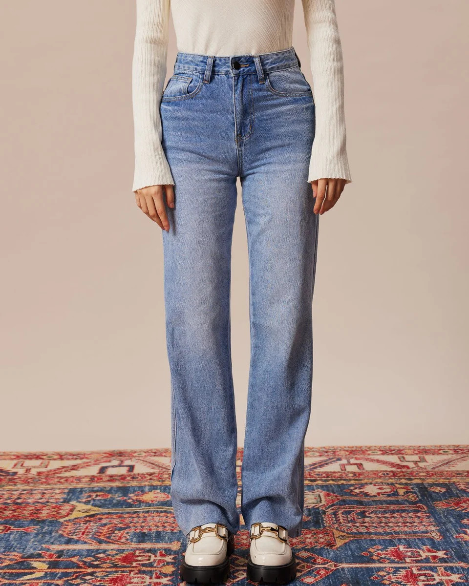 The Blue Slant Pocket Straight Leg Jeans & Reviews - Blue - Denim | RIHOAS | rihoas.com