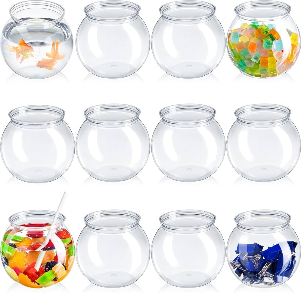 Eccliy 12 Set Clear Fish Bowl with Straws, Plastic Fish Bowls for Drinks, Unbreakable Goldfish Bo... | Amazon (US)
