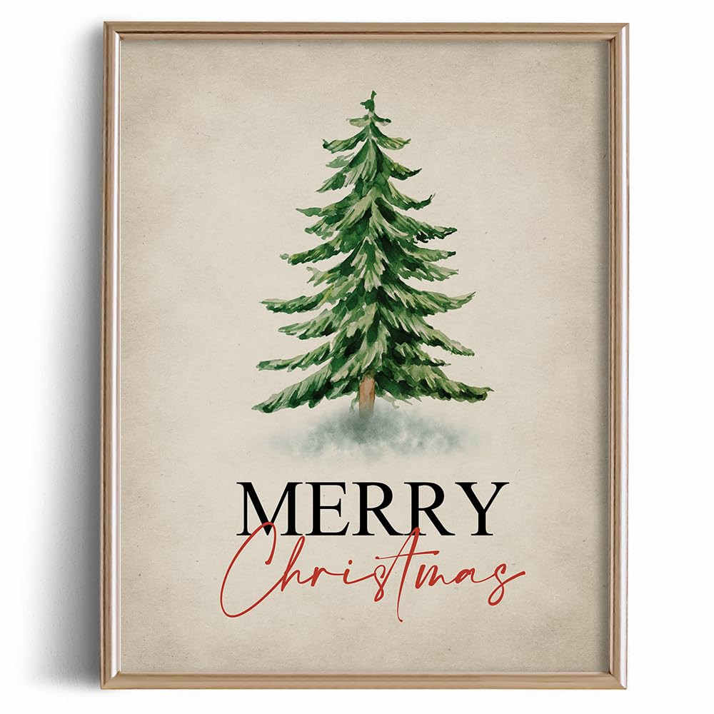 Rustic Vintage Farmhouse Holiday Wall Decor - 11x14 Norway Spruce Scotch Pine - Winter Pine Bathr... | Amazon (US)