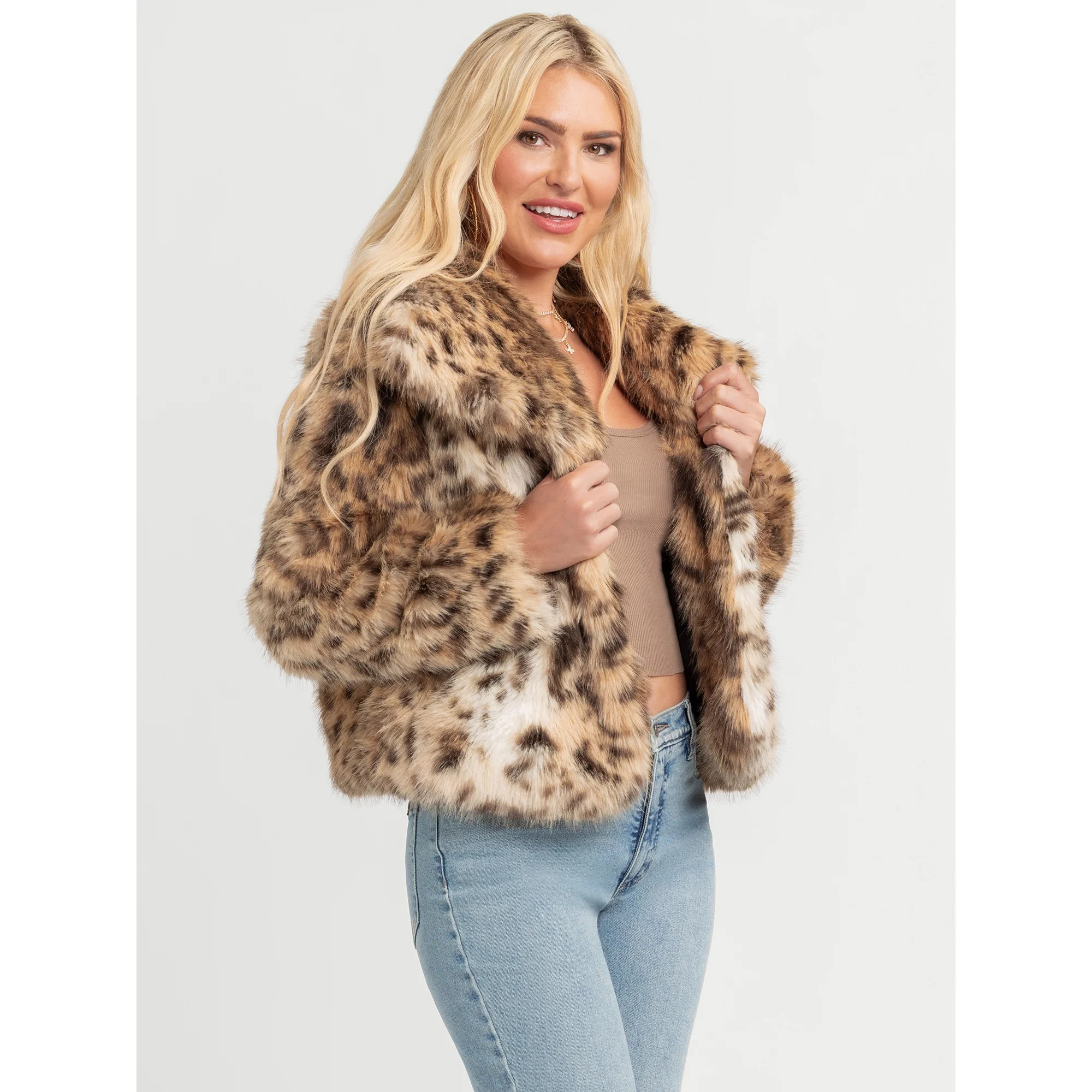 Jessica Simpson Women's Round Collar Faux Fur Jacket, Sizes XS-XXL | Walmart (US)