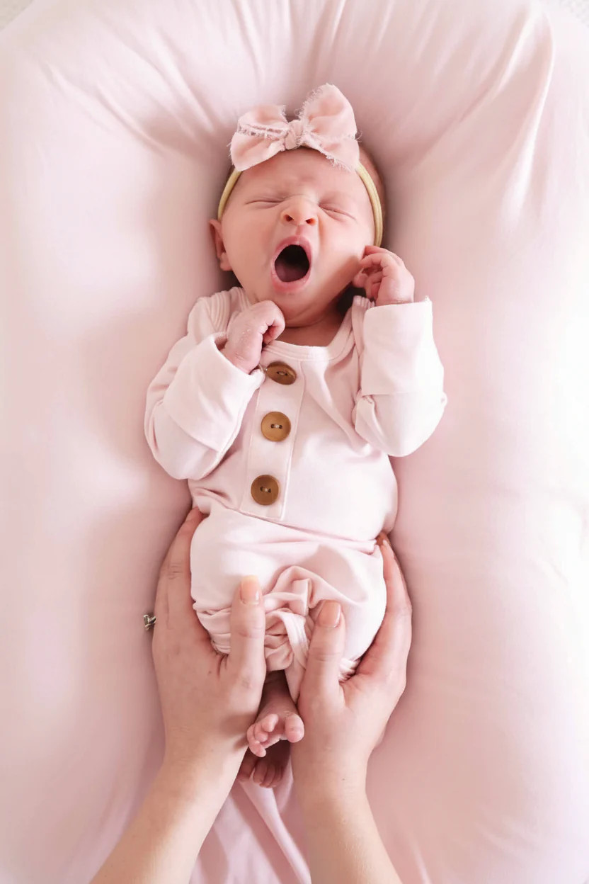 Solid Blush Bamboo Baby Knot Gown & Hat | Caden Lane