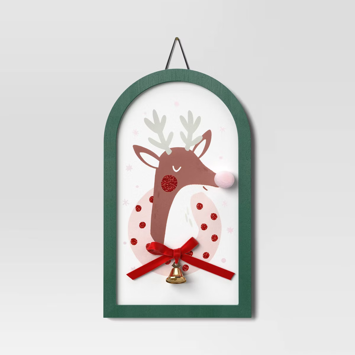 13.12"x7.75" Reindeer Christmas Wood Wall Art Green/White/Pink - Wondershop™ | Target