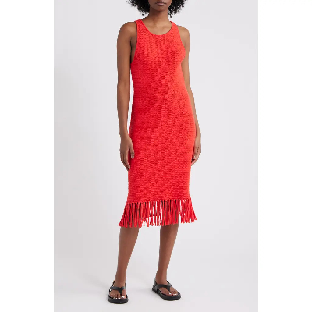 Rails Nia Fringe Hem Sleeveless Cotton Blend Sweater Midi Dress in Cherry at Nordstrom Rack, Size Large | Nordstrom Rack