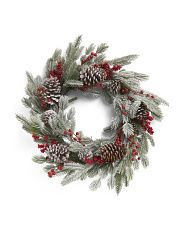 24in Frosted Pinecone And Berries Wreath | Marshalls