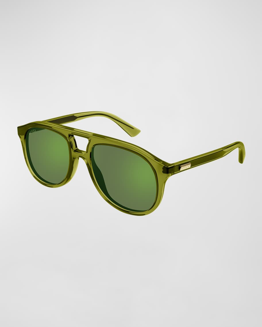 Gucci Men's Double-Bridge Acetate Aviator Sunglasses | Neiman Marcus
