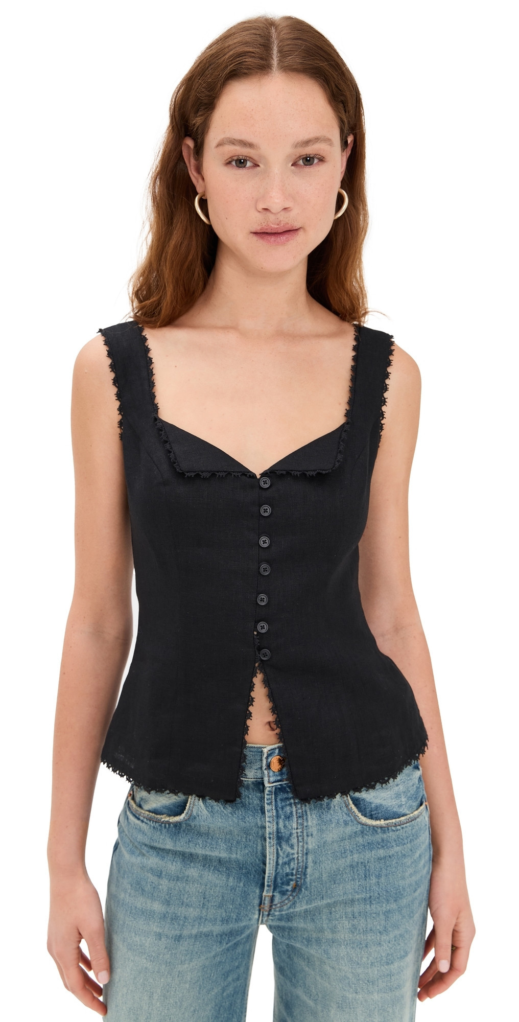 Reformation Viola Linen Top Black 2 | Shopbop