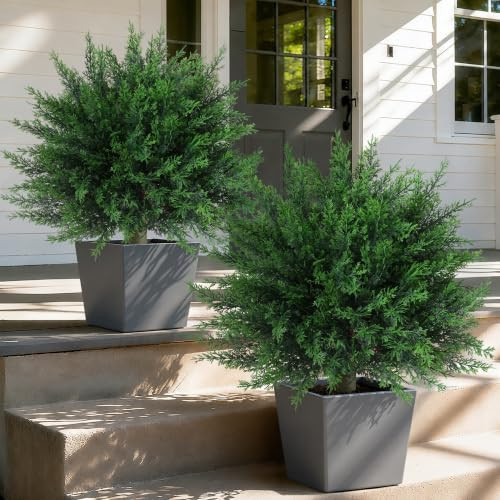 HyeFlora Artificial Cedar Topiary Trees for Outdoors, 2 Pack Fake Plants for Outdoor Indoor Artificial Shrubs with Ground Spike UV Resistant Fake Bushes for Front Porch Garden | Amazon (US)