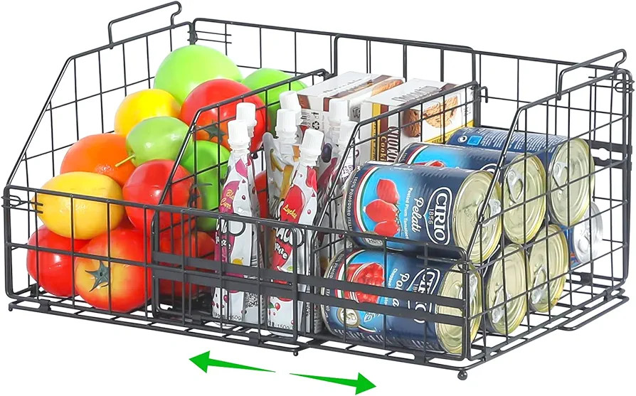 Metal Storage Basket, Capacity Adjustable Pantry Organization Basket with Handles for Cabinets, K... | Amazon (US)