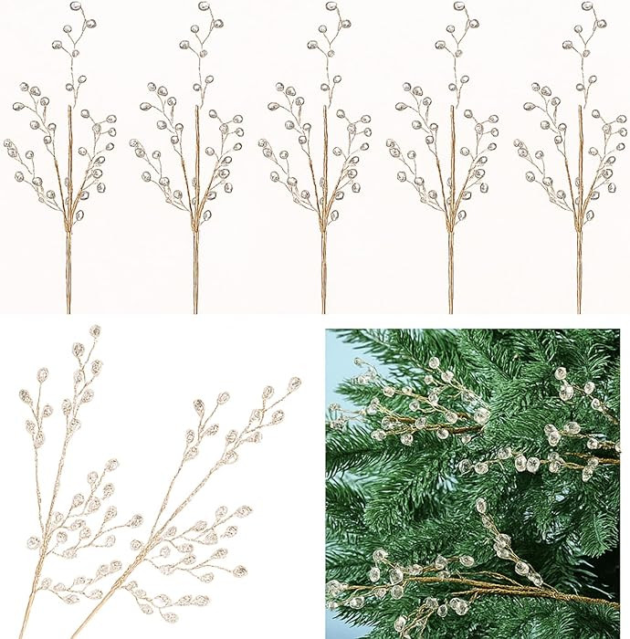 6 Pcs 14.2" Crystal Picks for Christmas Tree Gem Decor Jewel Spray Branches Vase Fillers for Home... | Amazon (US)