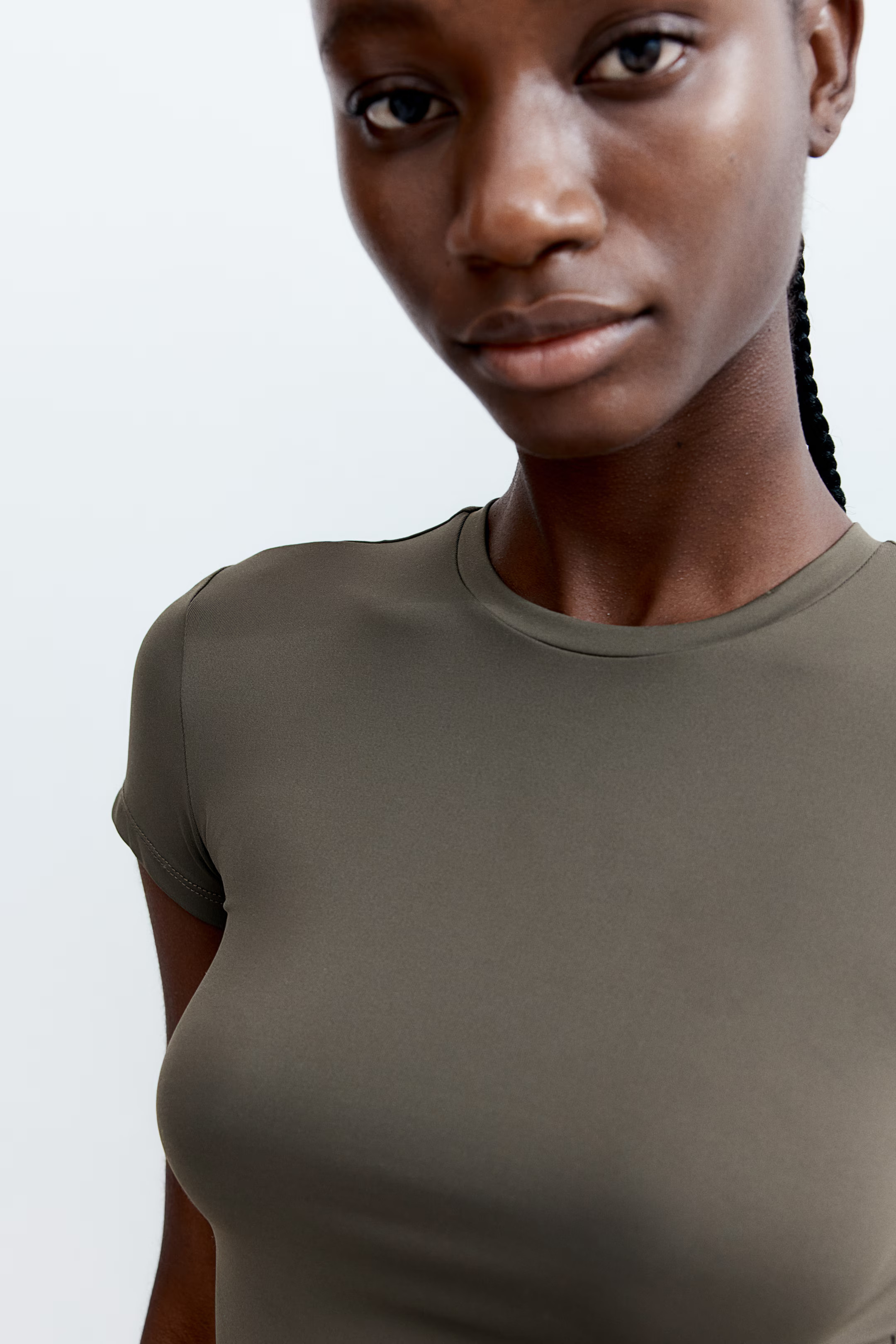 Fitted T-shirt - Dark khaki green - Ladies | H&M US | H&M (US + CA)