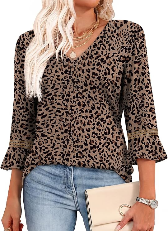 WIHOLL Womens Blouses Dressy Casual 3/4 Length Sleeve Tops Lace Trendy 2026 Spring Summer V Neck ... | Amazon (US)
