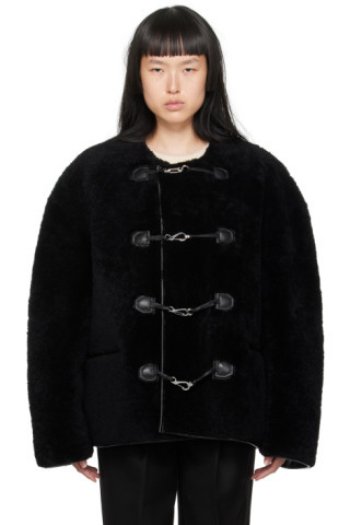 Black Lanyard Shearling Jacket | SSENSE