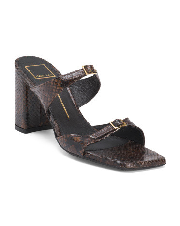 SHANE chunky heel sandals in Dark Brown Croc leather | Marshalls