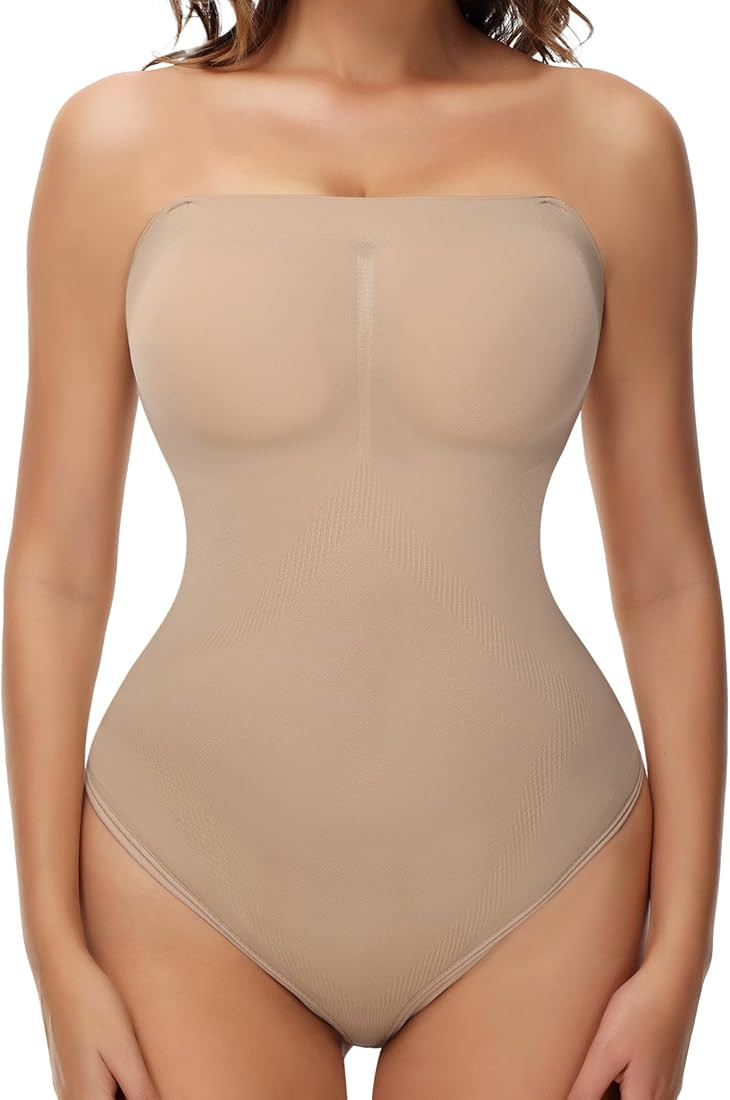 Strapless Shapewear Thong for Women Tummy Control Tube Top Bodysuits One Piece Leotard | Amazon (US)