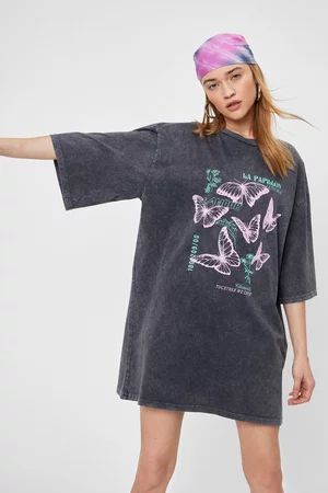 Butterfly Oversized Graphic T-Shirt Dress | Nasty Gal (US)