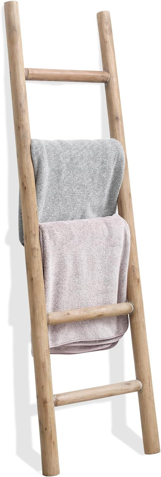 FUIN 57in Wood Blanket Ladder Living Room Decorative Wall Leaning Farmhouse Quilt Display Holder ... | Amazon (US)