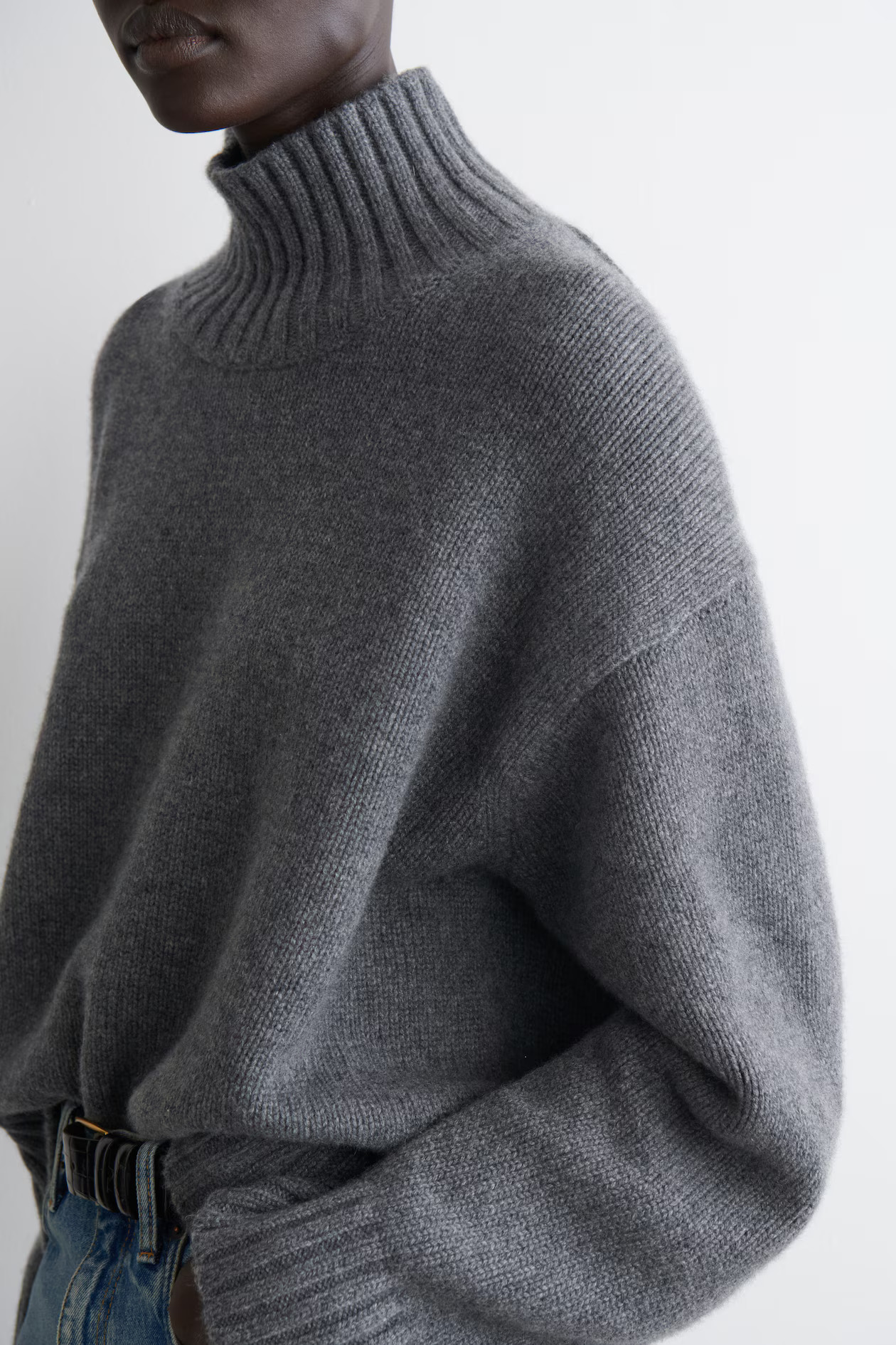 CASHMERE FUNNEL-NECK JUMPER - DARK-GREY MÉLANGE | COS GB | COS UK