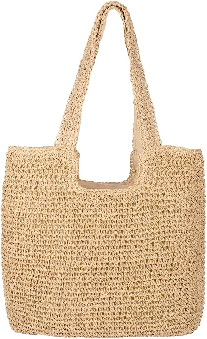 AnChang Straw Beach Bag Handmade Tote Bag Women Straw Bag Large Capacity Beach Bag Soft Woven Bag... | Amazon (US)