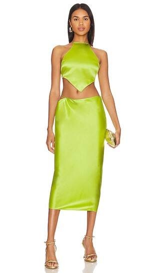 Bess Scarf Top in Chartreuse Lime Green Top Midi Skirt Outfit Midi Skirt Set Outfit Set Sets | Revolve Clothing (Global)