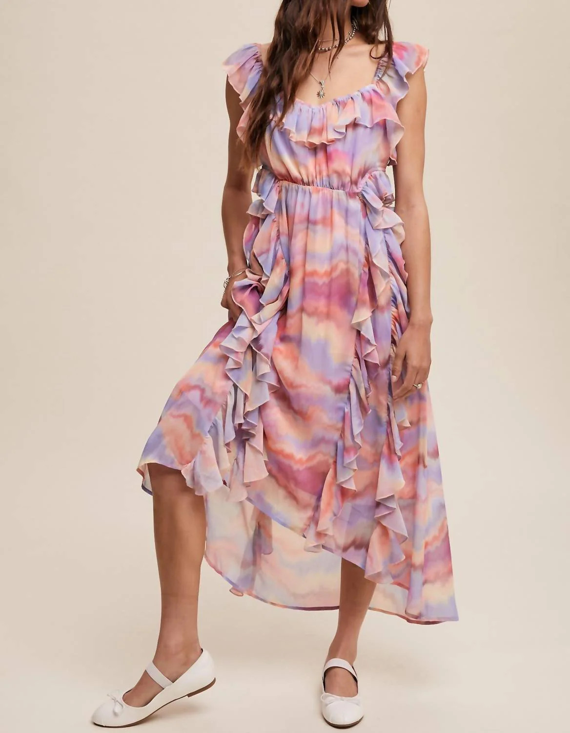Sunset Dreams Ruffled Midi Dress In Multi | Shop Simon