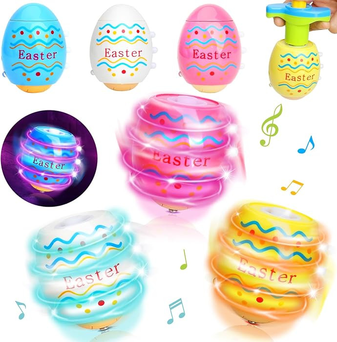 Easter Eggs Toys for Kids, 6 Pack Spinning Top Easter Eggs with Lighting & Music, Fun Easter Bask... | Amazon (US)