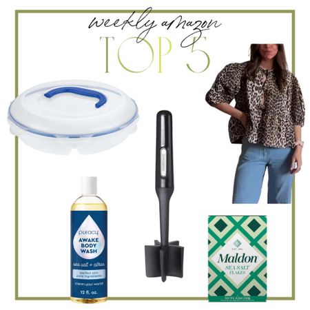 Amazon // Top 5 

1. Maldon Finishing Salt 
2. Picnic food storage container 
3. Women’s Front Tie Blouse 
4. Heat resistant meat masher 
5. Puracy Body Wash 

#LTKfindsunder50 #LTKhome #LTKstyletip